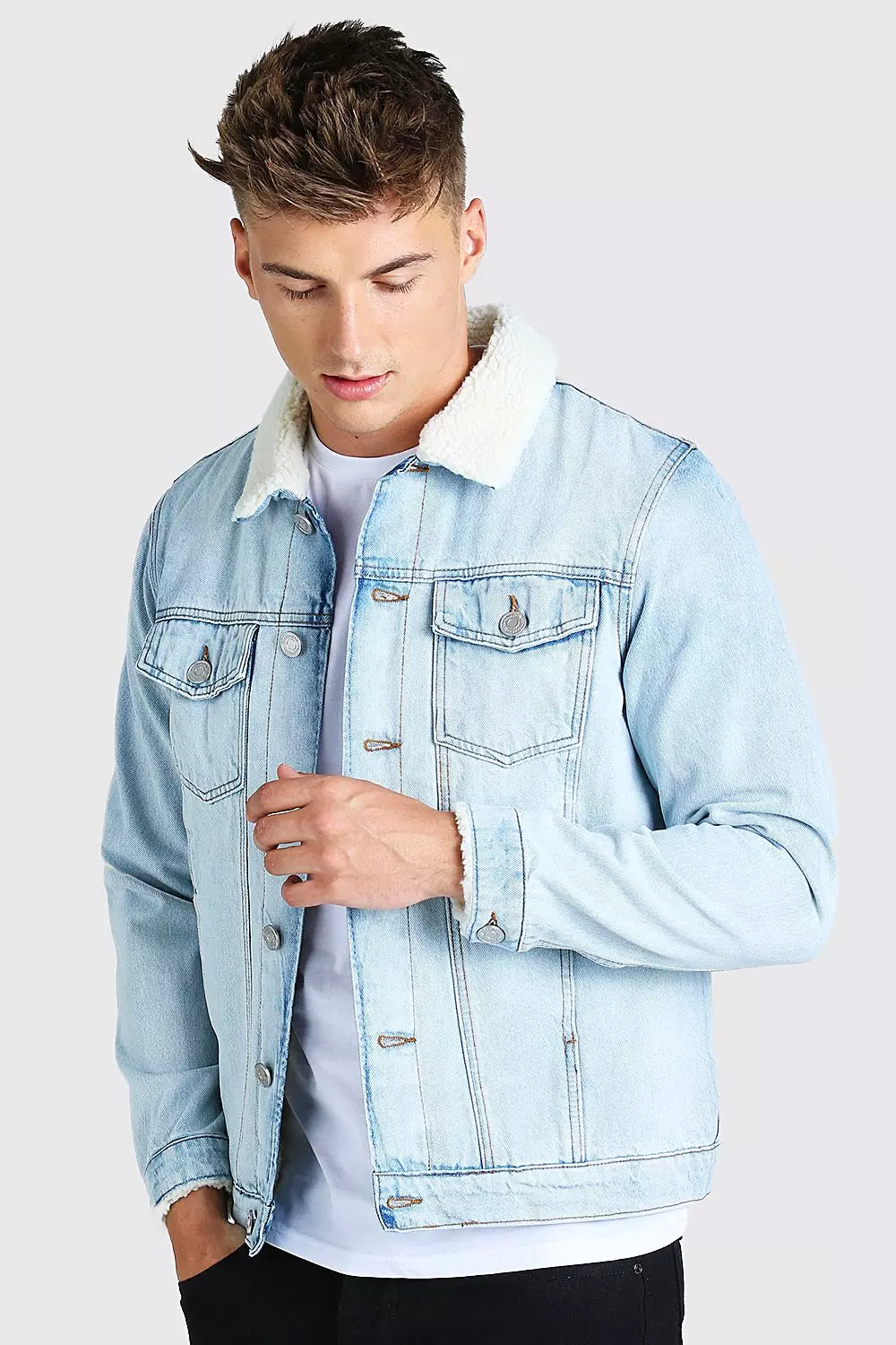 Borg lined denim jacket sales mens